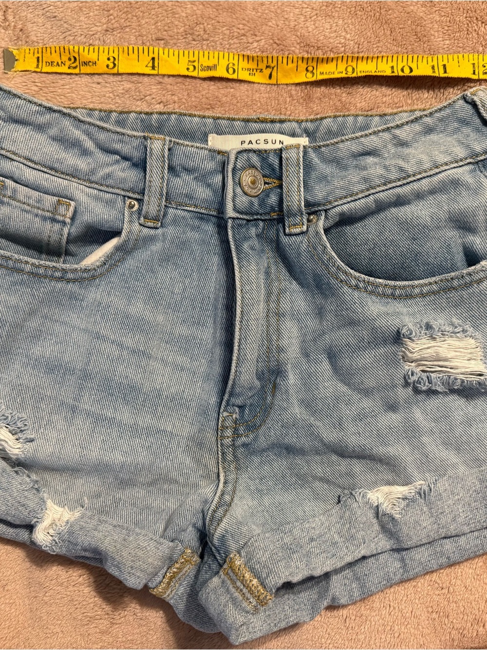 PacSun Light Blue Distressed Rolled Hem Denim Shorts